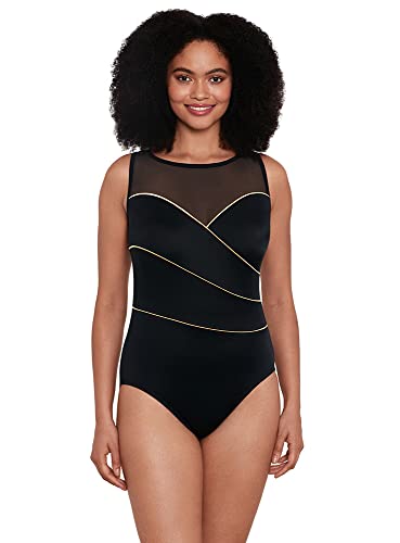 Longitude Women's Swimwear Mesh Scoopback Highneck Long Torso Soft Cup One Piece Swimsuit