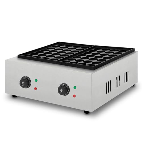 VERTES Takoyaki Maker eléctrica 4000W, carcasa de acero inoxidable, 2 x temperatura regulable hasta 300 °C, placa de parrilla de hierro fundido con revestimiento antiadherente, 56 hendiduras redondas