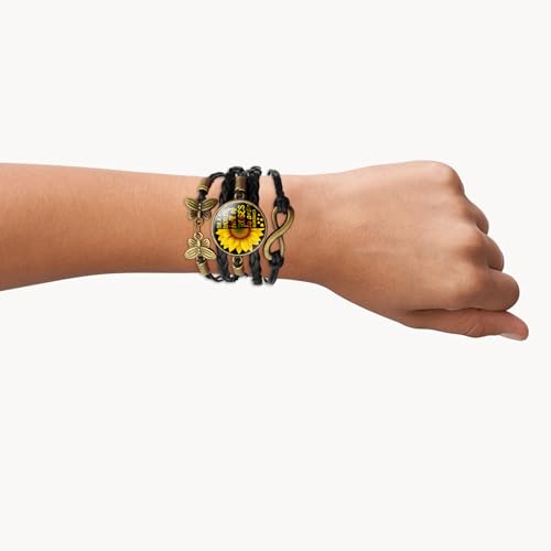 Image of Boho Sunflower Gifts Sunflower Leather Bohemian Bracelet Birthday Gifts for Women Teens Granddaughter Wife Daughter Mom Friendship Bracelets for Her