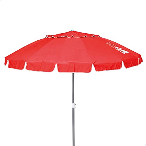AKTIVE Parasol de plage anti-vent avec protection UV50, parasol de plage réglable en hauteur et mât inclinable, ultra résistant au vent, livré avec sac de transport, rouge, Grande