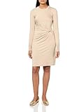 CB: 36 pulgadas Tommy Hilfiger Vestido recto de punto elástico con cuello redondo para mujer, Arena/ marfil, 2