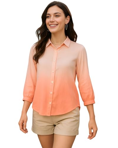 Image of Maaesa Women Handmade Ombre Tie & Dye Rayon Shirt | Full Sleeves | Spread Collar | Relaxed Fit | Casual & Office Wear | Lightweight & Breathable Fabric