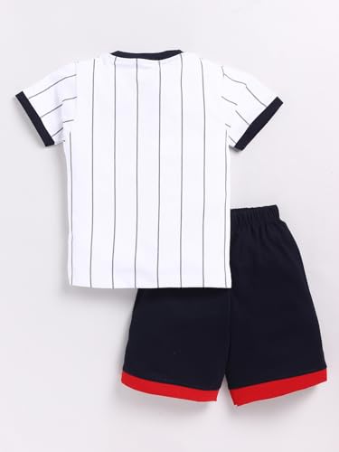 Image of LITTLE NINJA Pure Cotton Knee Length Half Sleeve Numerical Printed Tee & Shorts Set - Black 0-6M