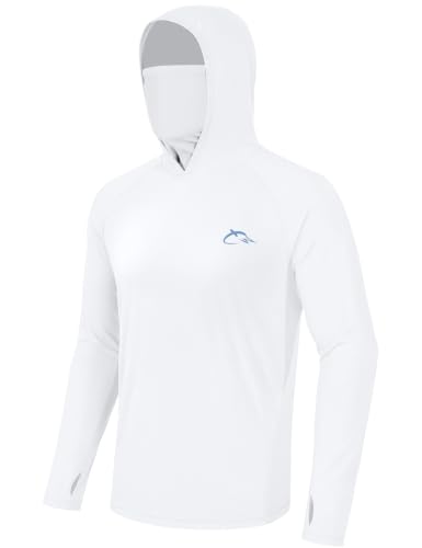 Image of FISHEAL Men's UPF 50+ Sun Protection Fishing Hoodie, Long Sleeve UV Shirts with Mask, Quick Dry Hooded for Outdoor Beach