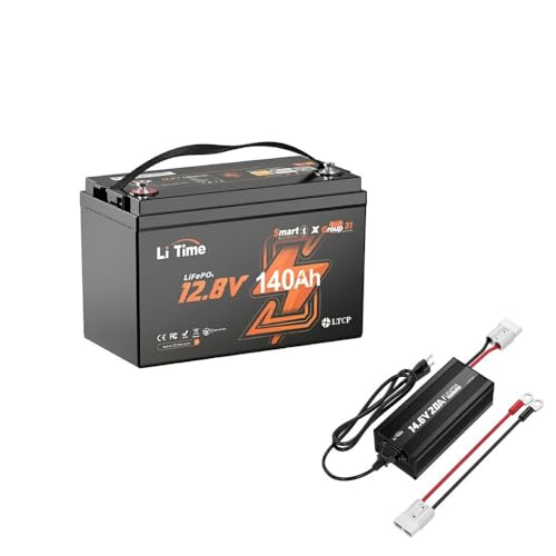 LiTime 12V 140Ah Bluetooth �����_�S���`�E���C�I���o�b�e���[ 12V20A LiFePO4�o�b�e���[�[�d�� �Z�b�g �����[�g����\ 150A�p�����d�d�� 1792Wh�d�͗� 4000~15000��T�C�N�� �ቷ�ی�@�\ �X�}�[�g
