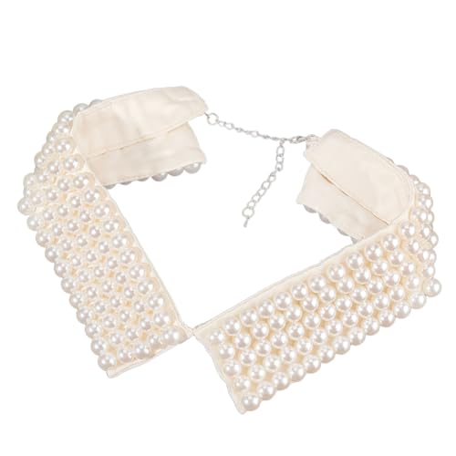 CABODYALS Beige Faux Pearl Collar Necklace Ivory Detachable Beaded Bib Collar Vintage Simulated Pearl False Stand Collars with Extension Chain for Women Shirt Choker Cloth Sweater Blouse Accessories