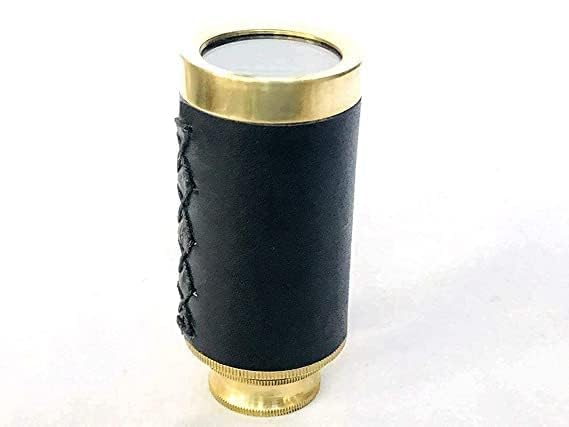 Brass Pocket Telescope 6 Inch with Leather Grip Pirates Nautical Telescope Fully Functional Spy Glass Focuses Professional Resistant Protective Handmade