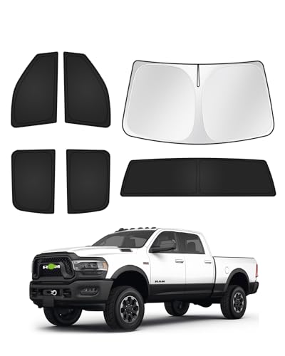 Canvcle Sunshades for Dodge Ram 2500 3500 2010-2025 Accessories Windshield Sun Shade Side Rear Window Shade Cover Sun Visor Shield Privacy Protection Keep Vehicle Cool Black 6PCS