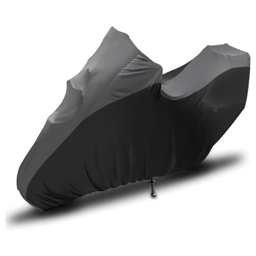 Asasytal Housses de Moto d'intérieur, Élastique Respirant Tissu en Velours Doux Protection Contre la Poussière pour Scooter Garage Moto Exposition,Gris Rayé+Noir，Top Case 125 x 48 x 63 Pouces