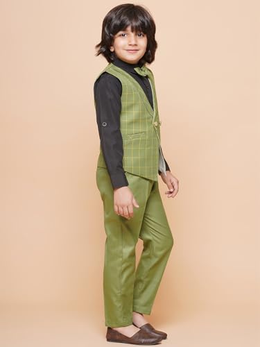 Image of AJ DEZINES Kids Cotton Blend Checkered Clothing Suit Set For Boys With Waist Coat