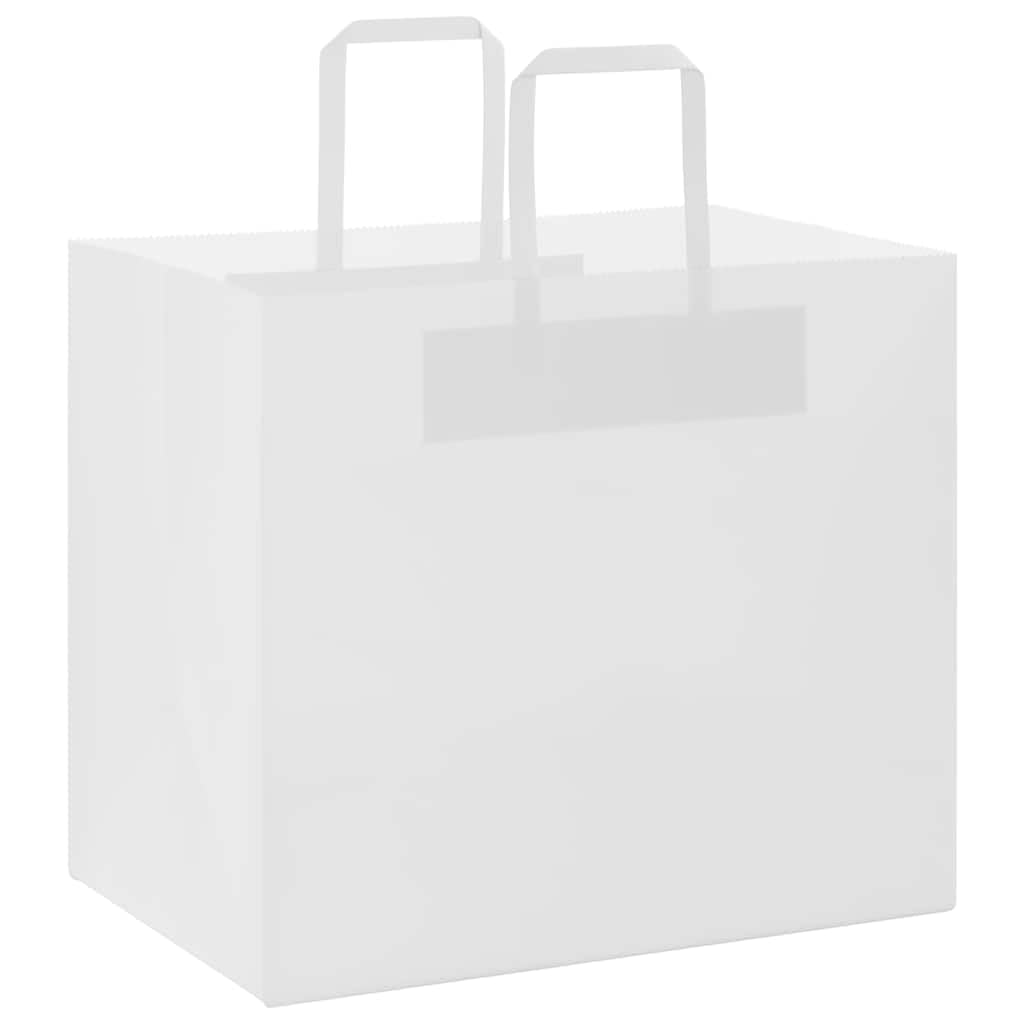 QUAHEAS Bolsas de papel blanco con asas de cuerda de papel, 32 x 22 x 28 cm, 250 unidades, papel de estraza para regalo, fiesta, regalo, embalaje, cumpleaños, boda, Navidad, Pascua