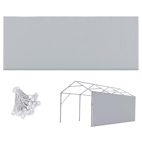 Image of ADVANCE OUTDOOR Carport Replacement Sidewall 10 /12x20 ft, Heavy Duty Waterproof & UV Protected, Easy Installation with Ball Bungees, Gray, One Sidewall Only