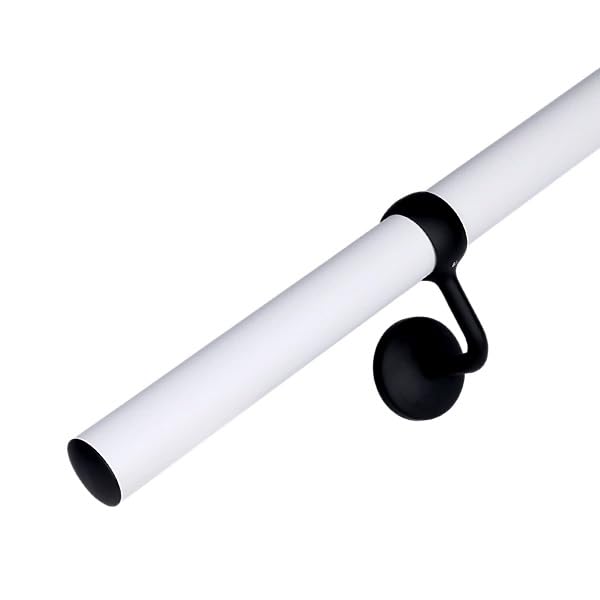 Stiley Living Matt White Stair Handrail Kit with Black Brackets & Fittings – Stainless Steel Wall Mounted Indoor Stair Banister Rail – Modern Railing System - 2.4m