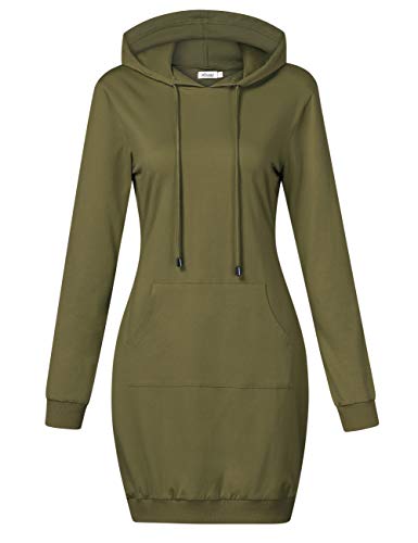 MISSKY Women's Pullover Hooded Kangaroo Pocket Sweatshirt Casual Hoodie Dress, Armygreen/Long Sleeve, 3X-Large