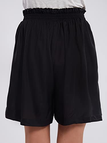 Image of NYKD Everyday Casual Cotton Shorts for Women with Stylish Ruffled Waistband Drawstrings and Side Pockets Night Wear Lounge Shorts - NYS036