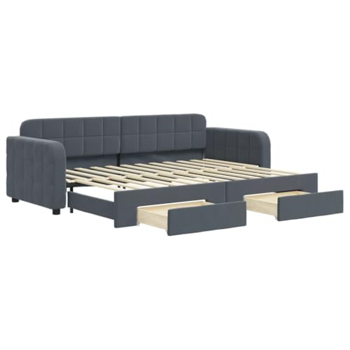 vidaXL Tagesbett, Ausziehbar Schlafsofa mit Schubladen, Bettsofa Gästebett für Schlafzimmer Wohnzimmer, Bett Sofa Ausziehbett, Dunkelgrau 80x200 cm Samt