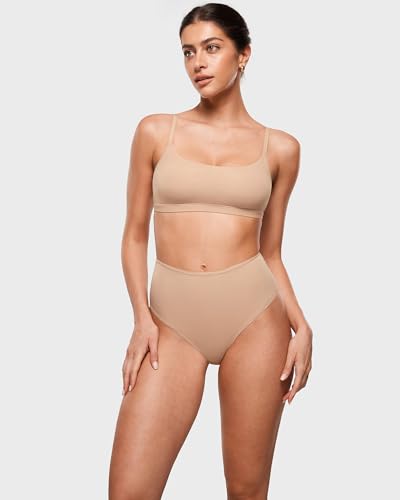 Image of INLYRIC Women's Inbarely Soft Thong - High Waisted Tagless Smooth Stretch Underwear Ultra-soft No Show Panties 3 Pack