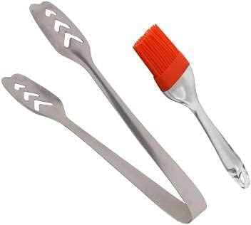 (Pack of 1) Momos Chimta BAA 20 cm Serving Tong & Oil Brush Set - | Stainless Steel Kitchen Utensils