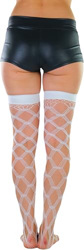 Image of ToBeInStyle Women's Plus Size Multi Fence Net Thigh Hi Stocking - Plus Size - White