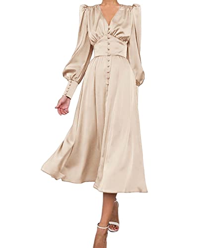 xxxiticat Women's Puff Sleeve Satin Maxi Dress Long Lantern