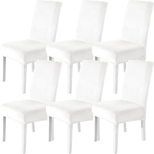 CYCMACO Stuhlhussen Samt 6er Set, Stretch Stuhlüberzieher, Stuhlbezug Schwingstuhl, Hussen Für Stühle Hochlehner, Stuhlbezüge Kratzfest, Universal Chair Cover Waschbarer, Weiß