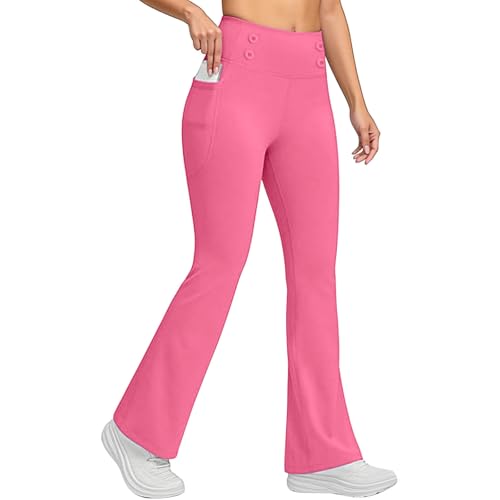 GMQWRK Pantalones de corte de bota para mujer, leggings de entrenamiento cálidos con forro de microforro polar, bolsillos, botones, cintura alta, pantalones térmicos, capas base, pantalones 2026