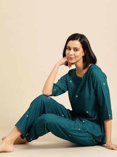 Image of Ichaa Women's Rayon Night Suit Printed Top & Bottom Set