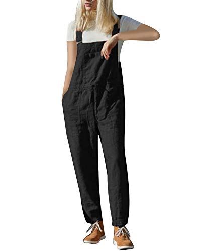 GOSO Women's Baggy Wide Leg Overalls Casual Cotton Linen Jumpsuits Suspender Trousers Romper Harem Pants