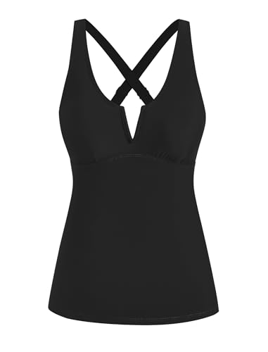 ZAFUL Tankini Tops for Women Tummy Control Bathing Suit Tops Only Split Neck Modest Swimsuit Swim Tank Top No Bottom