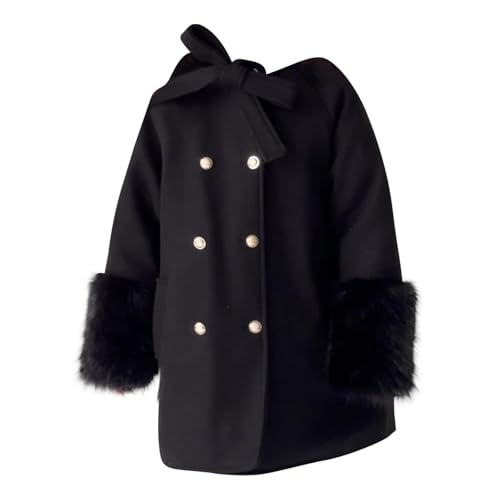 BILIKEYU Girls Wool Blend Dress Coat Double Breasted Fuzzy Long Sleeve Bow Tie Trench Outwear P𝐞a Coat for Kid