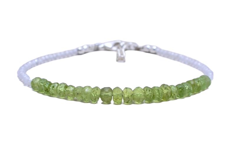 Bracelet péridot en argent sterling 925 avec perles rondelles facettées pour femme de 18cm