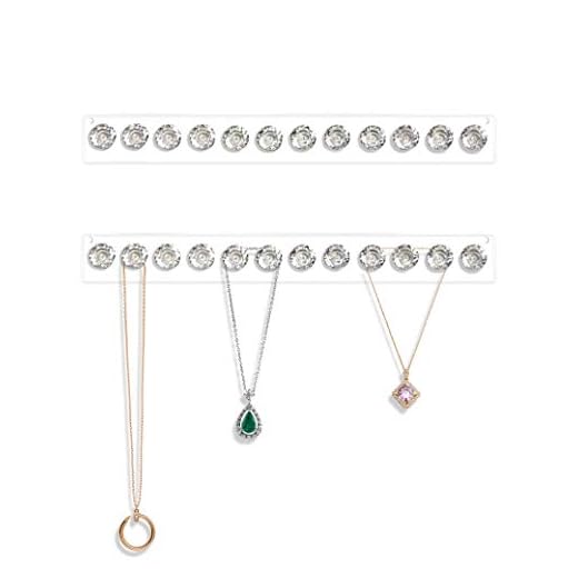 Mymazn 2 Pack Necklace Hangers Acrylic Necklaces Holder Wall Mounted Jewelry Organizer Hanging with 12 Diamond Shape Hooks, Jewelry Hangers for Necklace, Gift for Girls Women