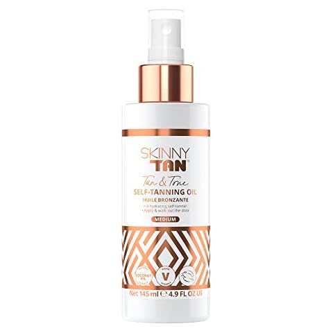 Skinny Tan Tan and Tone Self Tanning Oil Spray - No Need to Rinse - Hydrating and Toning Self Tanner for Healthier Looking Skin - Blurs Appearance of Stretch Marks - Medium Self Tan - 4.9 oz Cover