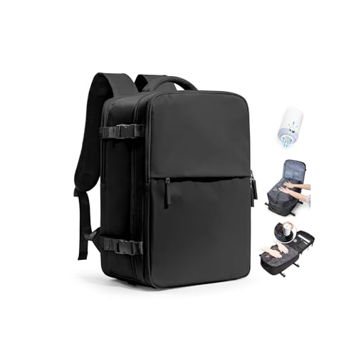 SEAFEW Zaino Sottovuoto da Viaggio con Pompa, Borsa da Cabina per Easyjet Bagaglio a Mano Impermeabile Lavoro e Scuola Trekking Casual Daypack per 15.6' laptop,L-Nero