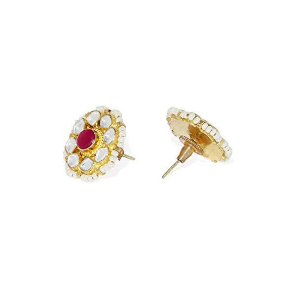 ACCESSHER jewellery Floral Gold Plated Medium Size Jadau/Pachi Kundan Post and Back closure Studs earrings for Women and girls pair of 1 - Image 3