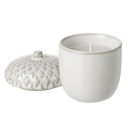 Heaven Sends White Porcelain Pine Cone Candle – Sweet Vanilla Scented Ceramic Jar Candle With Lid – Elegant Autumn Home Fragrance & Seasonal Décor Accent