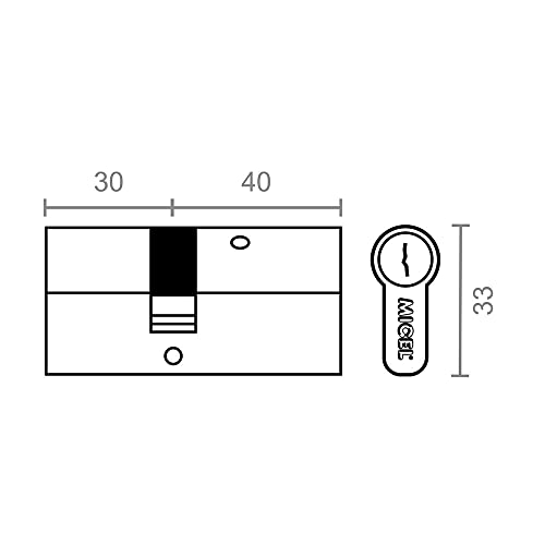 MICEL - 13099 - Euro Profile Security Cylinder with Short Cam Aligned 30 x 40 with Key - Brass Finish Gold - 70 x 17 x 33 mm - Image 2