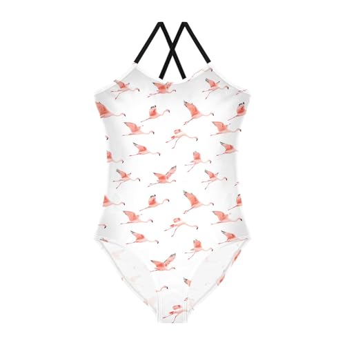 senya Girls Swimsuits One-Piece Swimwear Tie Bathing Suit Beach Summer Round Neck 7-8T Flying Flamingo Pattern