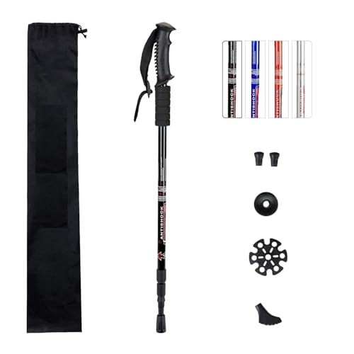 Image of Trekking Poles, Collapsible Lightweight Shock-Absorbent Hiking Walking Sticks Adjustable Aluminum Hiking Poles for Women Men Kids (Black)