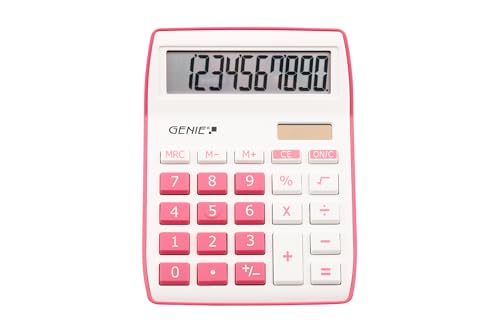 Genie 840 P 10 chiffres calculatrice de bureau avec double alimentation (solaire et batterie) Design Compact (Rose)
