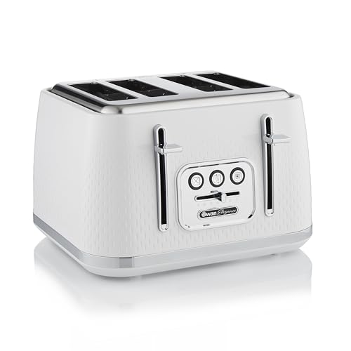 Swan ST19025WHT Elegance 4 Slice Toaster with 7 Browning Levels Defrost and Reheat functions Anti-Jam and Cord Storage 2100W White