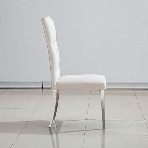 Azhome White Tufted Dining Chairs, Upholstered Dining Room Chairs With Velvet And Silver Stainless Steel Legs, Set Of 2 #TOP6