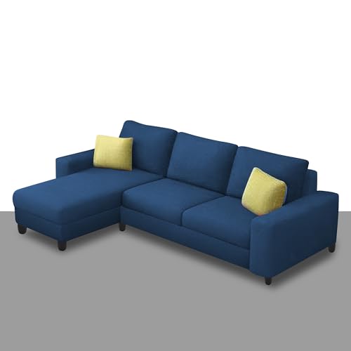 Image of Orland 4 Seater LHS L Shape Sofa Set for Living Room | Color - Blue | Premium Fabric Sofa