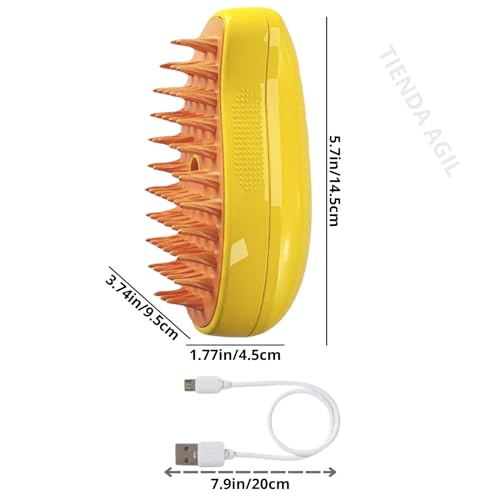 Image of Hair Brush for Pets with Steam Function, Soft Rubber Bristles, Water or Essential Oil Reservoir, Non-Slip Grip, Easy Cleaning, for Dogs and Cats (Yellow)