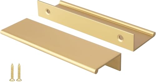 Image of Peaha 50 Pack Kitchen Cabinet Handles 4 inch Matte Gold Pulls Edge Pulls | Gold Cabinet Handles Finger Pulls for Cabinets Modern Hidden Aluminum Alloy Dresser Drawer Handles Closet Bedroom