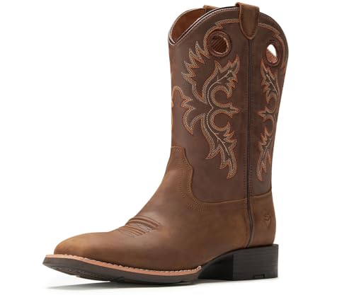 SUREWAY Western Boots - Botas vaqueras de punta cuadrada para hombre, resistentes al aceite y al deslizamiento, duraderas, de moda, clásicas, de 10 pulgadas, botas de agua de media pantorrilla, Crazy