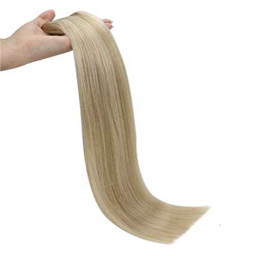Image of Full Shine Sew In Weft Hair Extensions, 22 Inch 105G P27 /613 Blonde | Color Caramel Blonde Mix Platinum Blonde, Remy Human Hair, Invisible Weft, Daily Wear For Women