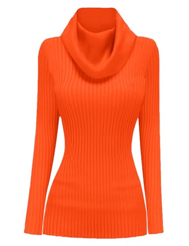 Image of v28 Women's Stretchable Cowl Neck Knit Long Sleeve Slim Fit Bodycon Sexy Sweater