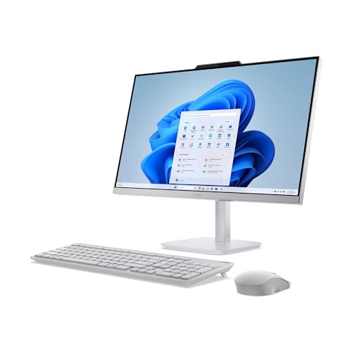 Image of Lenovo A100 23.8 inch FHD All-in-One Desktop (Intel N100, 8GB, 512GB SSD) | Lenovo 23.8 inch White Space-saving AIO computer, Wi-Fi 6, Webcam, Win 11 Pro, Wired keyboard and mouse, with Hub