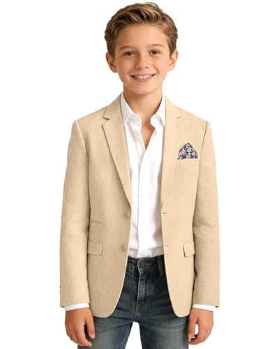 Image of Bofan Linen Boys Blazer Formal Suit Jackets for Boy Outwear Jacket & Coats for Kids Boys' Fashion Summer Wedding Outfit